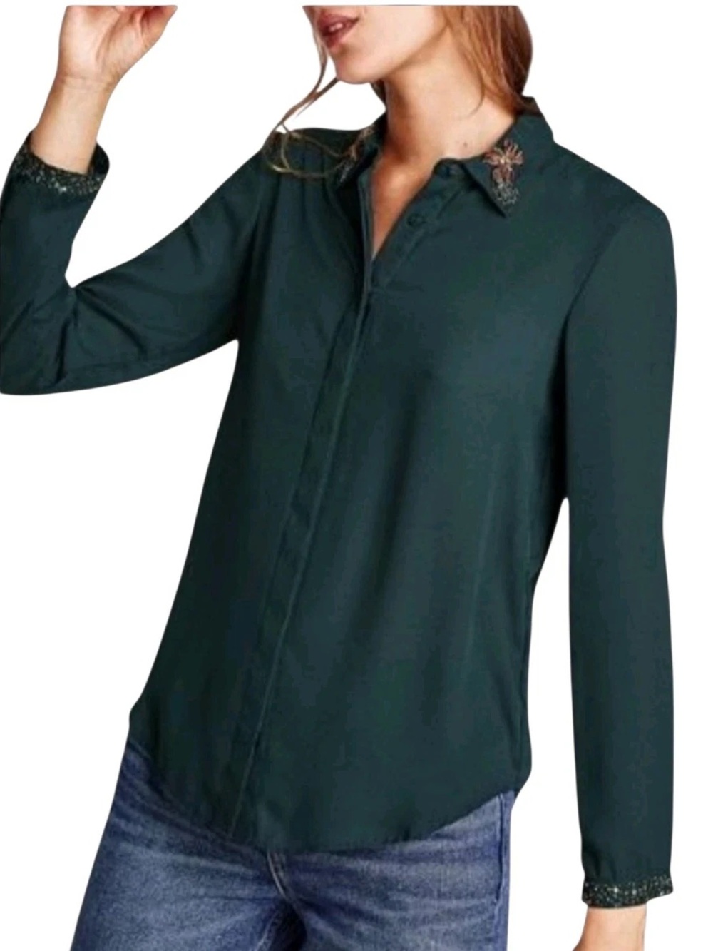 Zara Black Blouse with Multicolor Beaded Collar